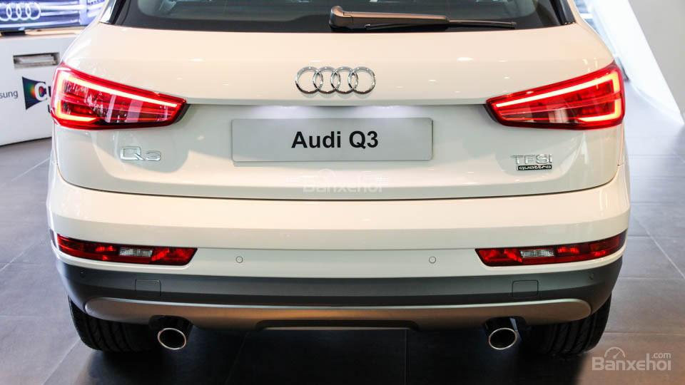 Đánh giá xe Audi Q3 2016 có ống xả kép hai bên dạng tròn.