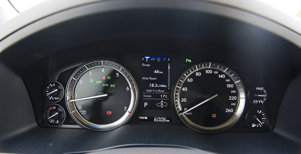 Đánh giá xe Lexus LX570 2016: Lexus LX 570 2016 được trang bị cụm đồng hồ lái Analog loại Optiron cao cấp.