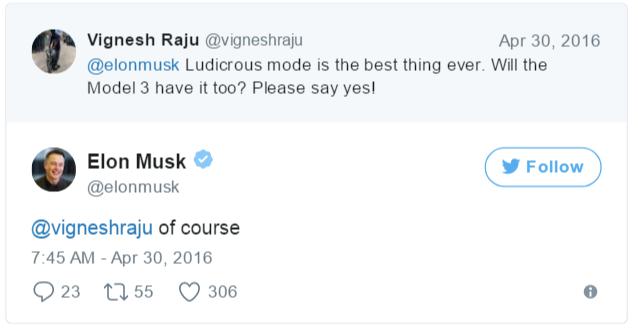 Chính Elon Musk đã khẳng định tính năng này của Model 3 với một fan hâm mộ.