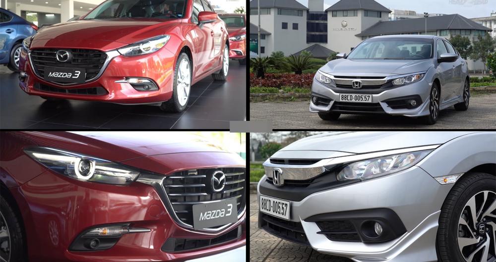 So sánh xe Mazda3 2.0L 2018 và Honda Civic 1.8E 2018 về đầu xe