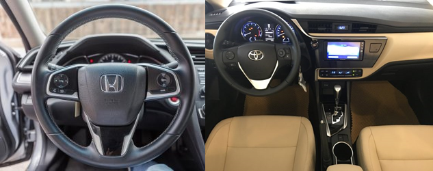 So sánh xe Honda Civic 1.8E 2018 và Toyota Corolla Altis 1.8G 2018 về vô lăng