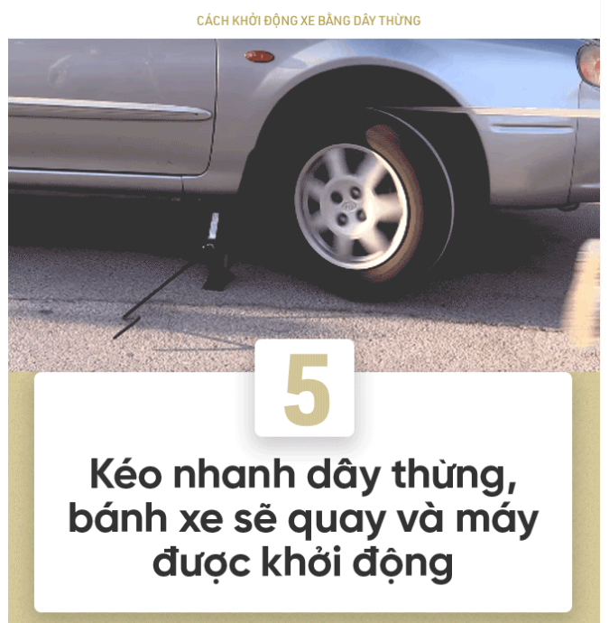 Tuyệt chiêu khởi động xe ô tô chết máy bằng dây thừng 9