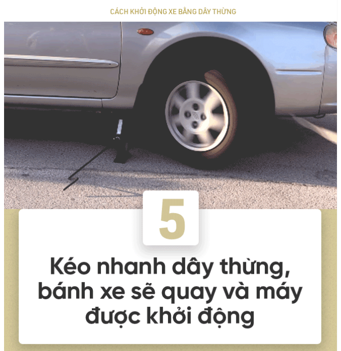 Tuyệt chiêu khởi động xe ô tô chết máy bằng dây thừng 10