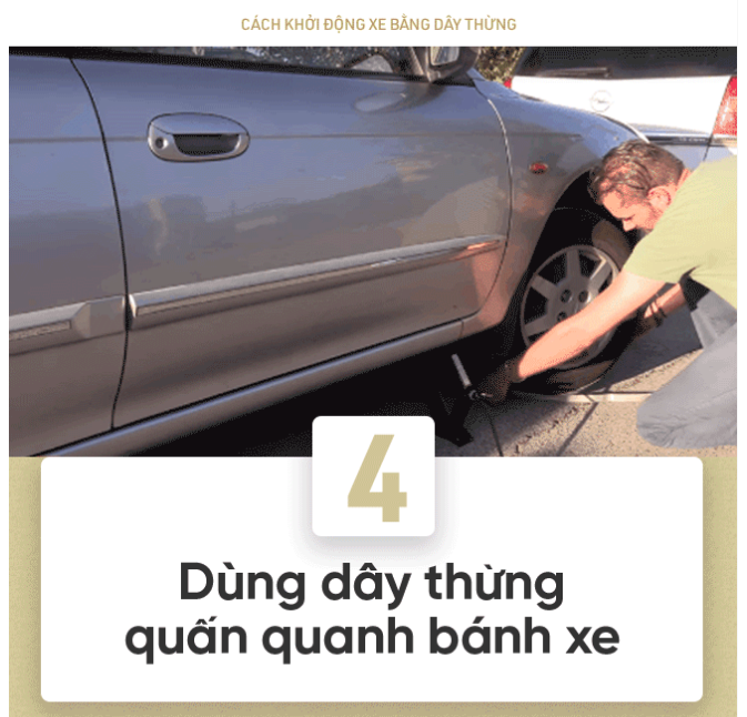 Tuyệt chiêu khởi động xe ô tô chết máy bằng dây thừng 7