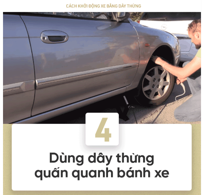 Tuyệt chiêu khởi động xe ô tô chết máy bằng dây thừng 8