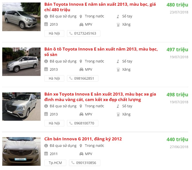Chọn mua xe Toyota Innova cũ trong tầm giá 500 triệu như thế nào?.