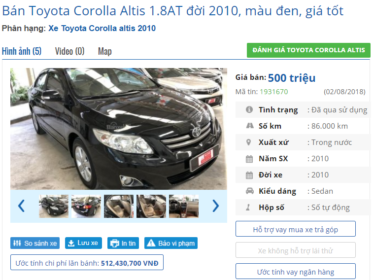 Mua xe Toyota Corolla Altis cũ giá 500 triệu Mua xe Toyota Corolla Altis cũ