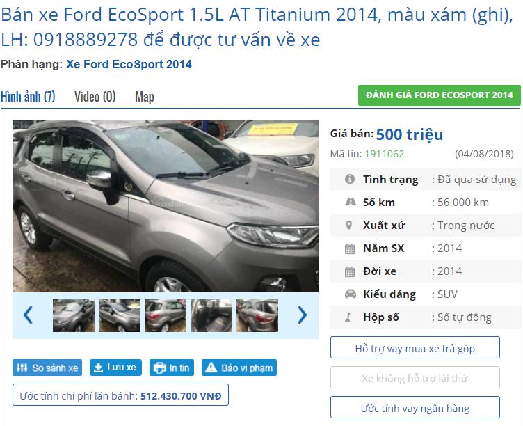 Bán xe Ford Ecosport cũ có giá 500 triệu Bán xe Ford Ecosport cũ