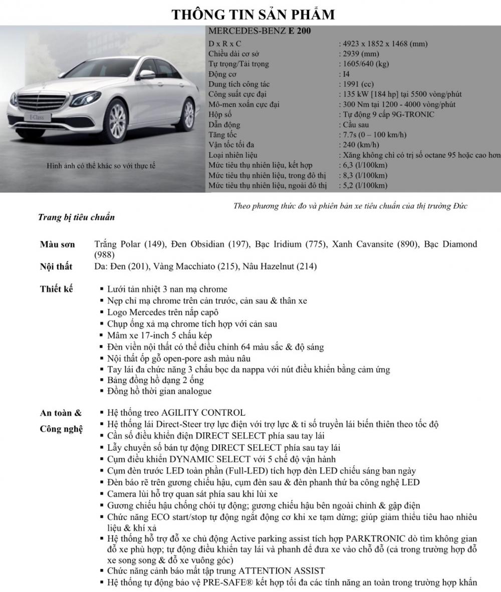 Bảng thông số kỹ thuật Mercedes-Benz E200 2018 tại Việt Nam Bảng thông số kỹ thuật Mercedes-Benz E200 2018 tại Việt Nam...