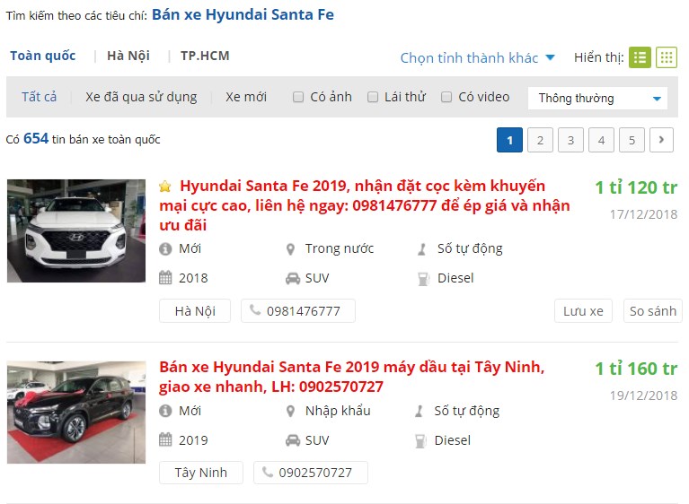 Hyundai Santa Fe 2019 máy dầu được đại lý bán ra với giá từ 1,16 tỷ đồng.