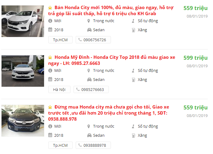 Tin rao bán xe ô tô Honda City 