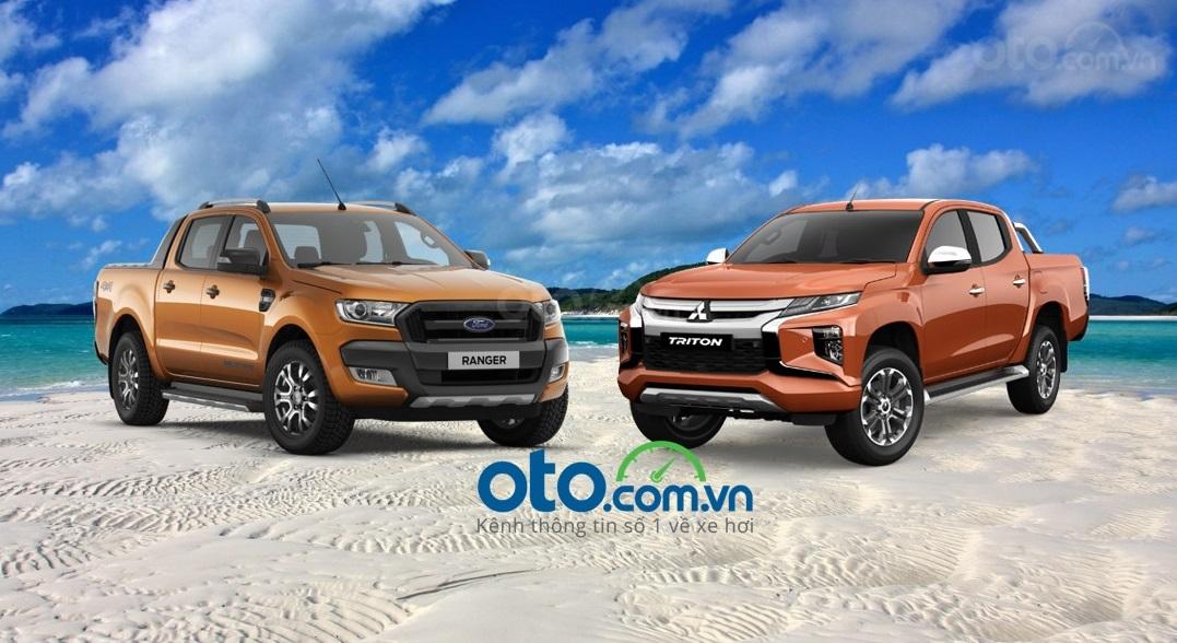 Mitsubishi Triton và Ford Ranger 2019 màu cam....
