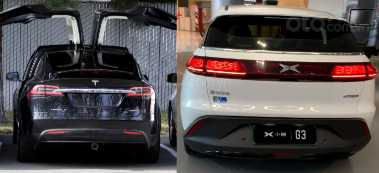 đuôi xe của Xpeng G3 và Tesla Model X