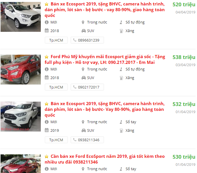Tin rao bán xe Đại lý chào bán Ford EcoSport tại Oto.com.vn 1