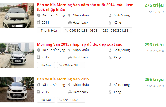 Kia Morning hiện đang là mẫu xe được rao bán nhiều nhất trên Oto.com.vn