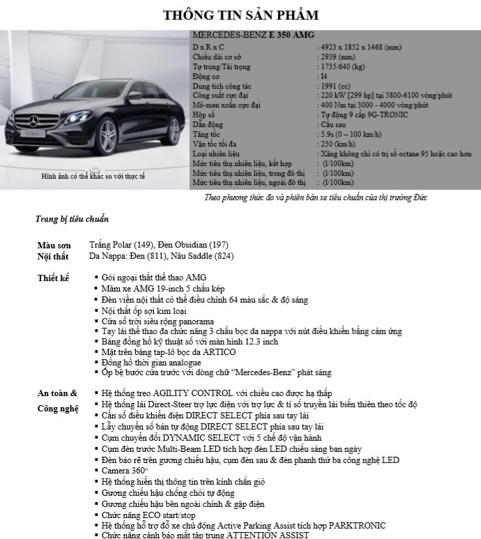 Thông số kỹ thuật Mercedes-Benz E350 AMG 2020 1 Thông số kỹ thuật Mercedes-Benz E350 AMG 2020 a1
