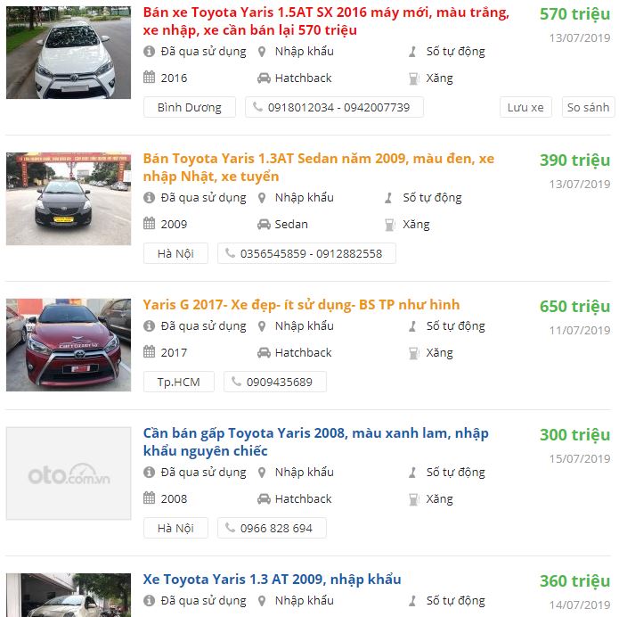 Giá xe Toyota Yaris cũ 2 Giá xe Toyota Yaris cũ 2a