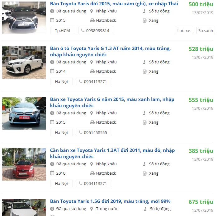 Giá xe Toyota Yaris cũ 1 Giá xe Toyota Yaris cũ 1a
