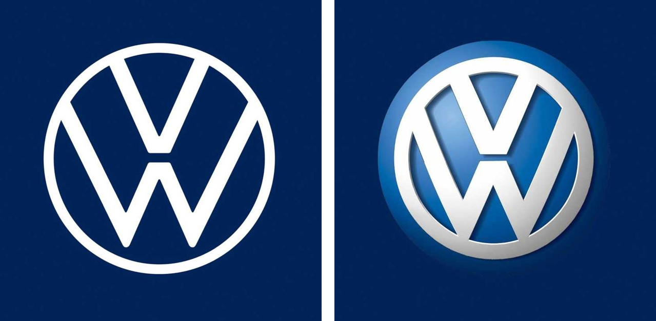 Logo mới (bên trái) và logo cũ của Volkswagen.