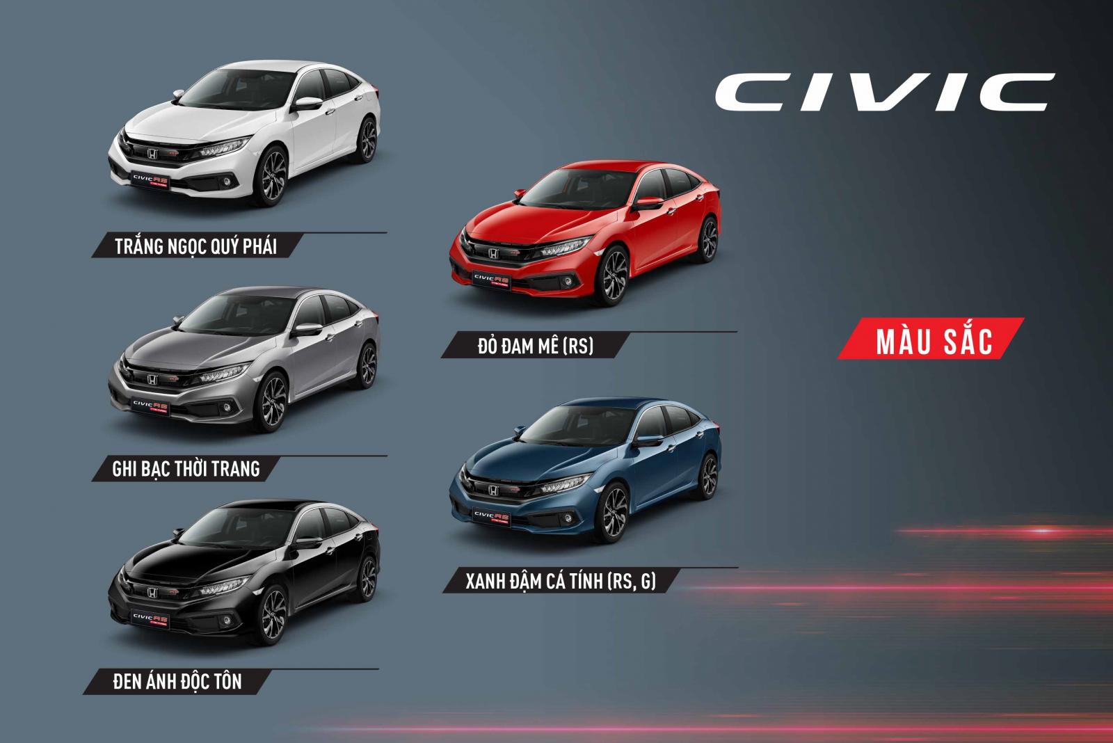 Honda Civic 2019 có mấy màu?.