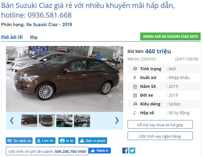 Giá xe Suzuki Ciaz tại đại lý