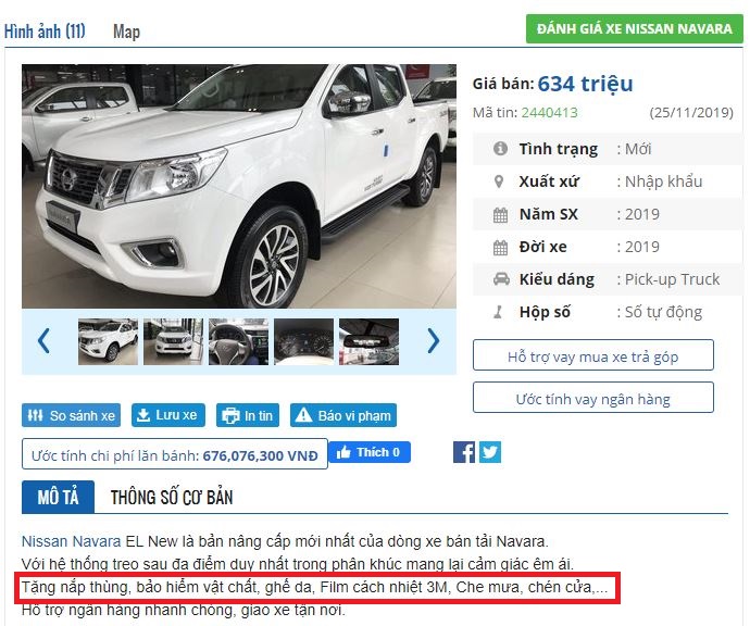 Giá xe Nissan Navara tại đại lý