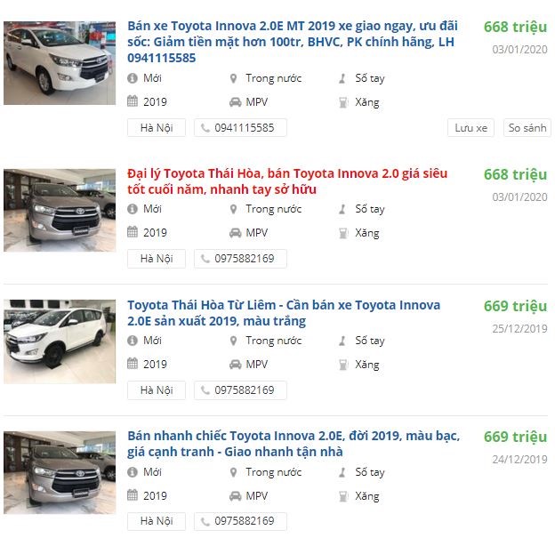 Toyota Innova giảm giá hơn 100 triệu đồng tại đại lý Hà Nội 1