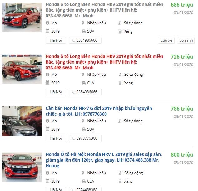 Honda HR-V giảm giá tại đại lý 1
