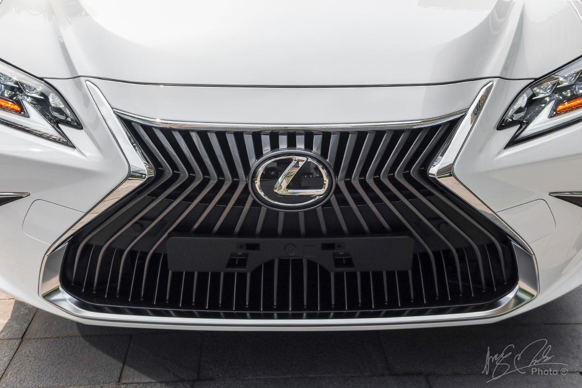 Đánh giá xe Lexus ES 250 2020: Lưới tản nhiệt hình con suốt đặc trưng với các nan dọc được tạo hình đối xứng.