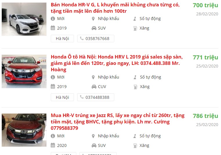 Sau khi trừ chi phí, mức giảm thực tế của Honda HR-V 2020 chỉ khoảng 120-125 triệu đồng 1