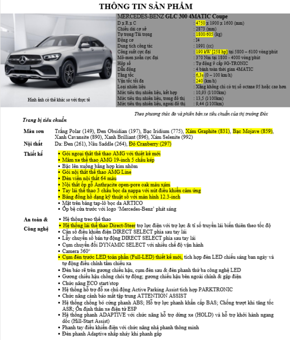 Thông số kỹ thuật Mercedes GLC 300 4MATIC coupe 2021