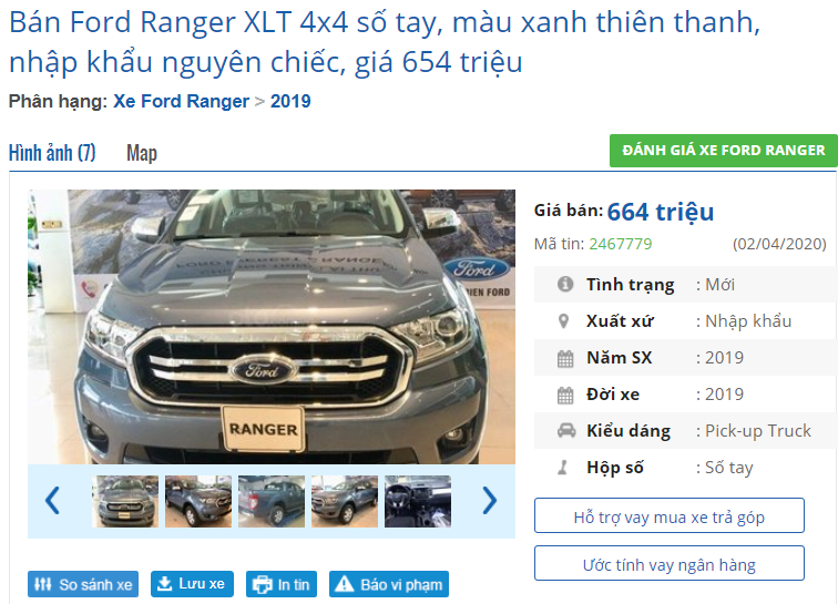 Phiên bản XLT MT 2.2L 4x4 giá 704 triệu đồng hiện giờ chỉ còn 664 triệu đồng. a1