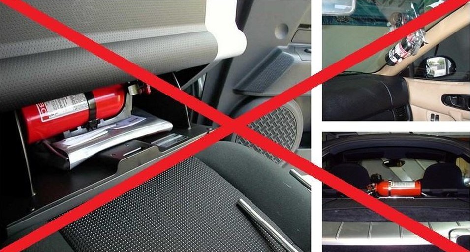Các vị trí tránh đặt bình cứu hỏa trên xe ô tô...