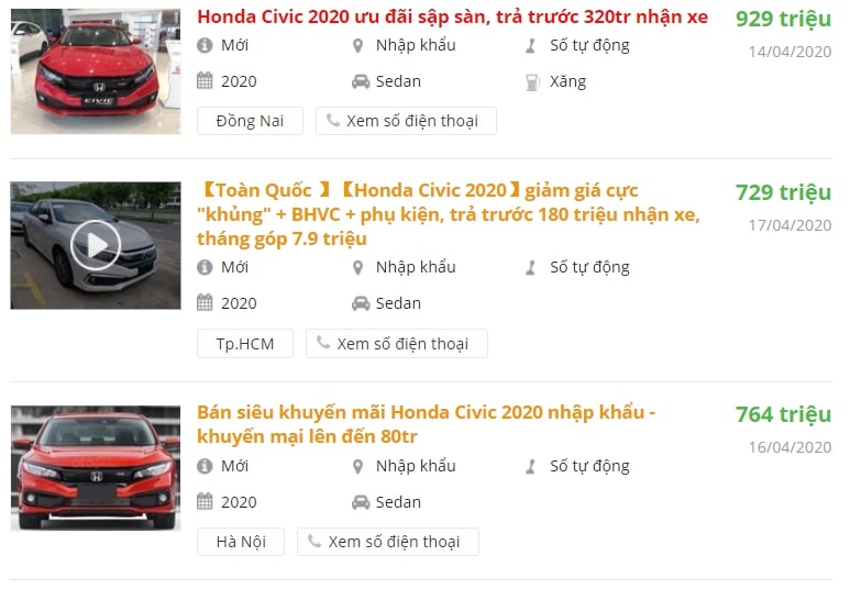 Đại lý phân phối Honda Civic tặng khách mua phụ kiện, tiền mặt 1