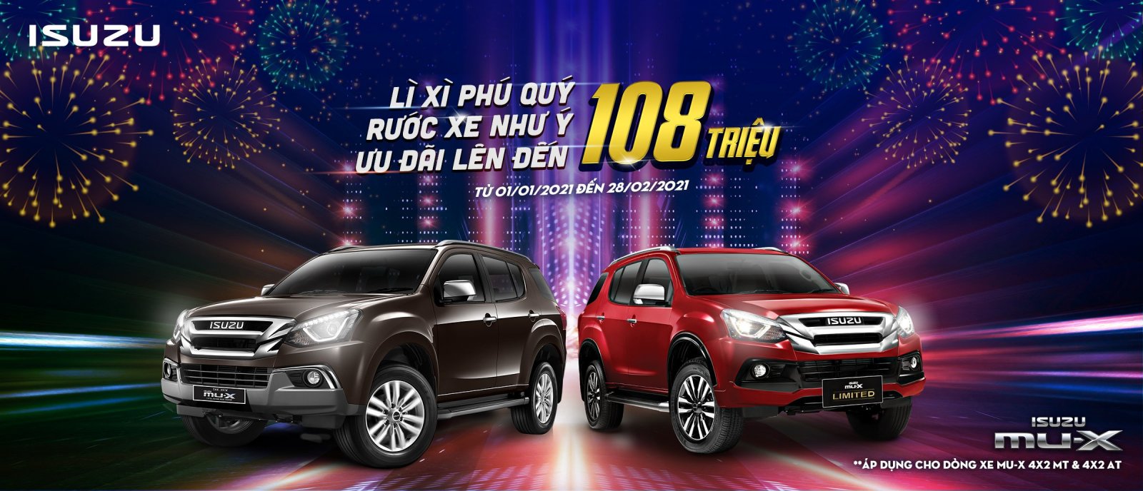 Khách hàng mua Isuzu mu-X nhận lì xì lên đến 108 triệu đồng.