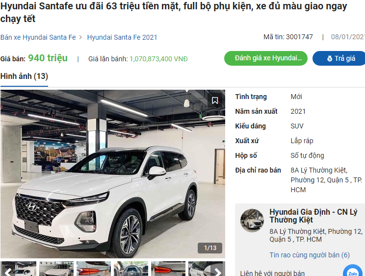 Hyundai Santa Fe nhận ưu đãi hấp dẫn tại đại lý.