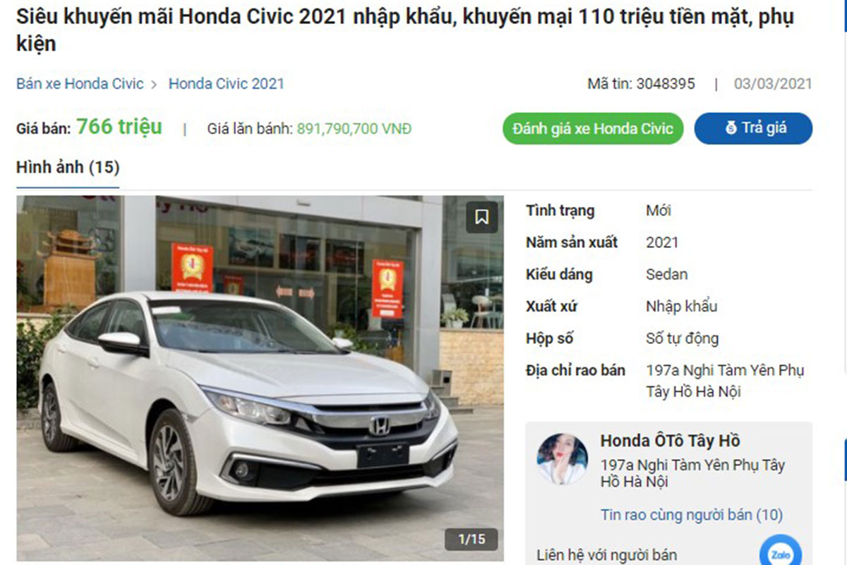 Honda Civic giảm giá tại đại lý 1