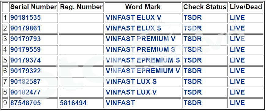 Những tên gọi nào được VinFast đăng kí tại thị trường Mỹ?.