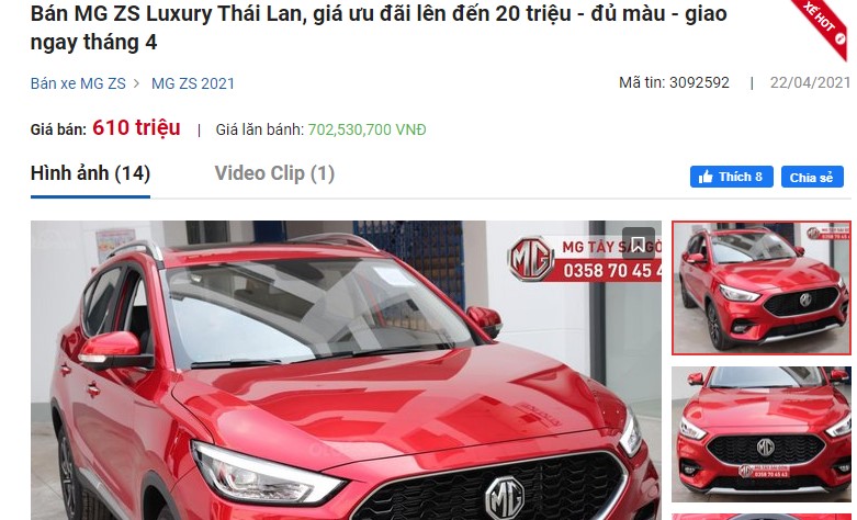 Bản&nbsp;MG ZS Luxury 2021 có giá niêm yết 619 triệu đồng hiện được rao bán với mức giảm 20 triệu đồng. 1