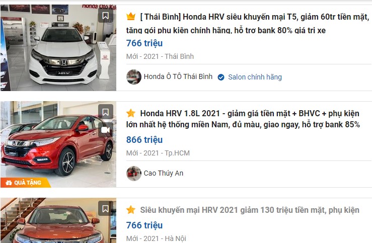 Tùy thuộc vào chính sách và mục tiêu mà đại lý đưa ra khuyến mãi riêng dành cho Honda HR-V 1