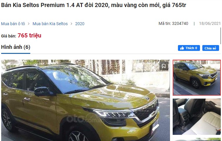 Kia Seltos Premium 1.4 AT đời 2020, màu vàng còn mới đang rao bán với&nbsp;giá 765 triệu đồng 1