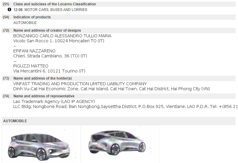 VinFast đã thực hiện đăng ký bảo hộ kiểu dáng công nghiệp tại một số thị trường trọng điểm trên thế giới, trong đó có cả Lào 1