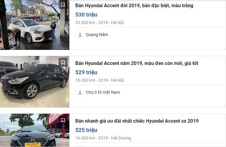 iá chuyển nhượng Hyundai Accent 2019 có ODO 20.000-35.000 km dao động quanh mức 500 triệu đồng 1
