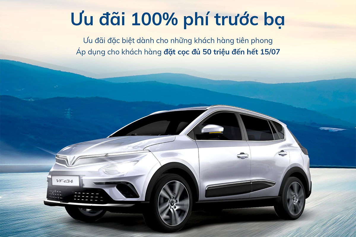 VinFast cũng đang ưu đãi, hỗ trợ lệ phí trước bạ cho khách đặt mua ô tô điện VinFast VF e34.
