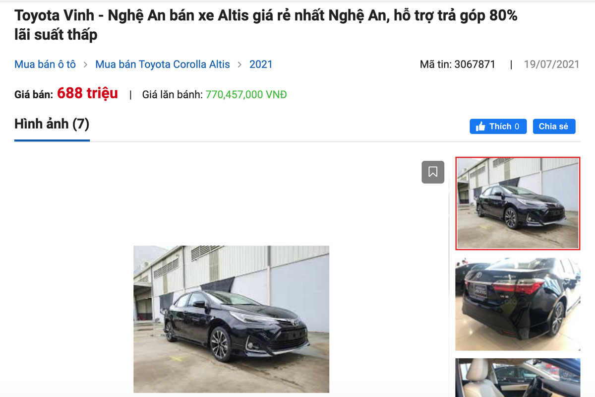Giá bán thực tế của Toyota Corolla Altis tại đại lý chỉ từ 688 triệu đồng.