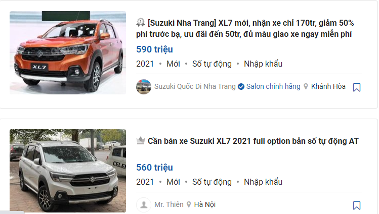 giá xe&nbsp;Suzuki XL7 tại đại lý hiện thấp hơn&nbsp;40,9-44,9 triệu đồng. 1