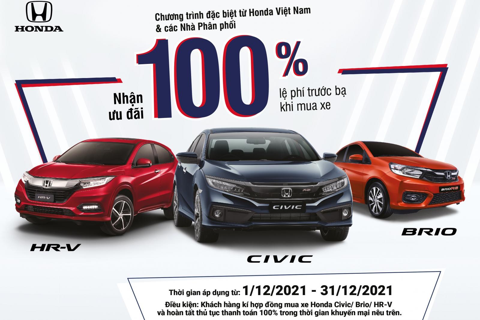 Honda tặng 100% lệ phí trước bạ cho khách mua Civic, HR-V và Brio 1