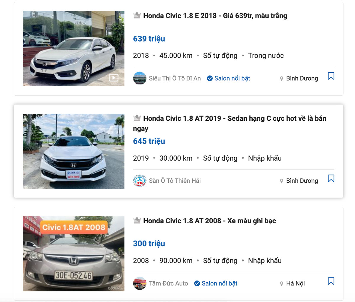 Honda Civic đã qua sử dụng cũng rẻ hơn đáng kể.