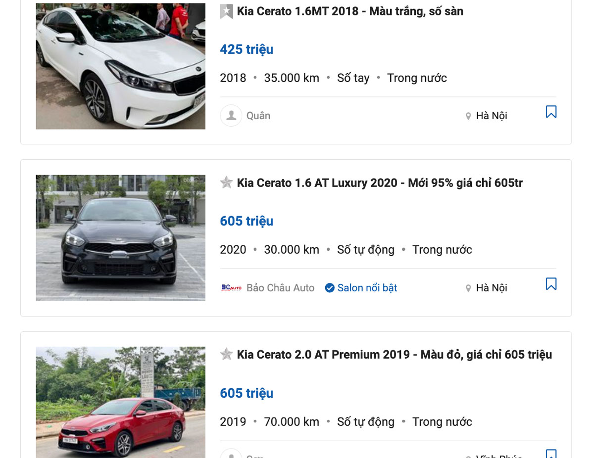 giao dịch mua bán KIA Cerato cũ diễn ra cũng khá sôi động 