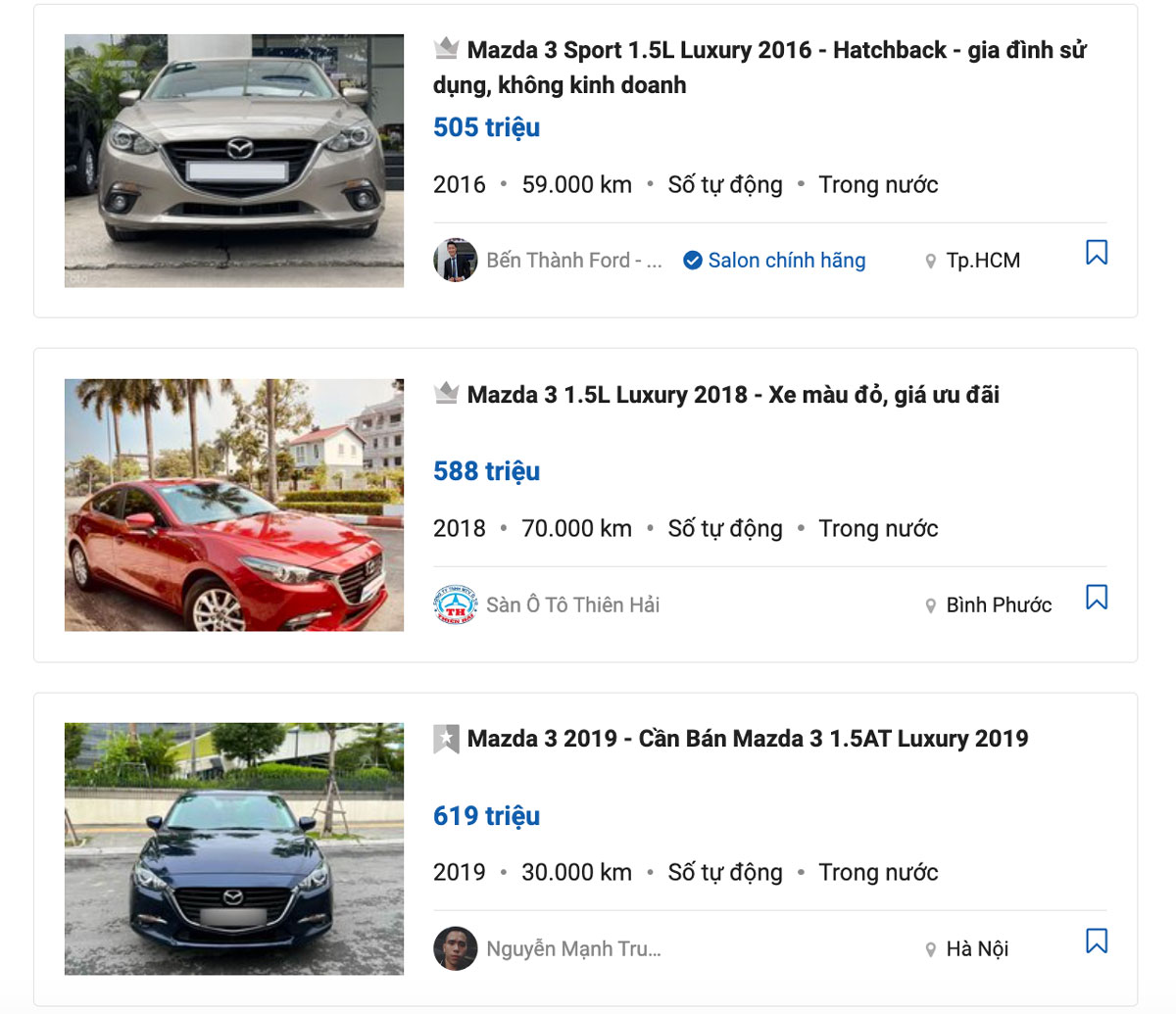 giá xe Mazda 3 cũ tại Oto.com.vn cũng rất đa dạng